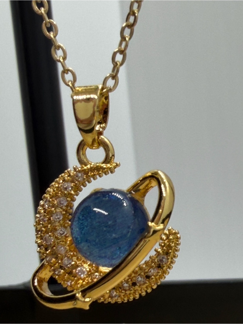 Gold-Tone Planet Pendant Necklace with Blue Glass Orb